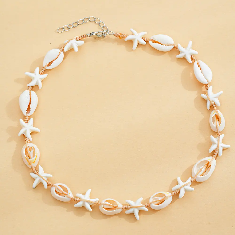Women's No-Pendant Shell Chain Jewelry Necklace, Casual Woven Beach-Style Fashion Accessory for Female Outdoor Wear