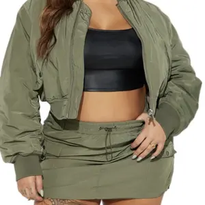 Bomber jacket skirt set olive green