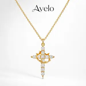 Crystal Cross Necklace for Women, Dainty CZ Crown Cross Pendant Necklace, Gold Plated Religious Jewelry, Elegant Faith Gift for Women