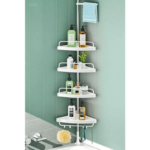 Stainless Steel Adjustable 4-Tier Floor Standing Tension Pole Shower Organizer - Rust-Proof Bathroom Storage Caddy, a-silver, for Bathtub Shampoo & Bath Essentials