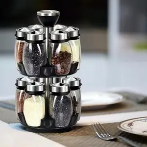 Revolving Spice Rack Organizer Storage for Kitchen with 12 Glass Jar Bottles Set Spinning Countertop Herb and Spice Rack Organizer