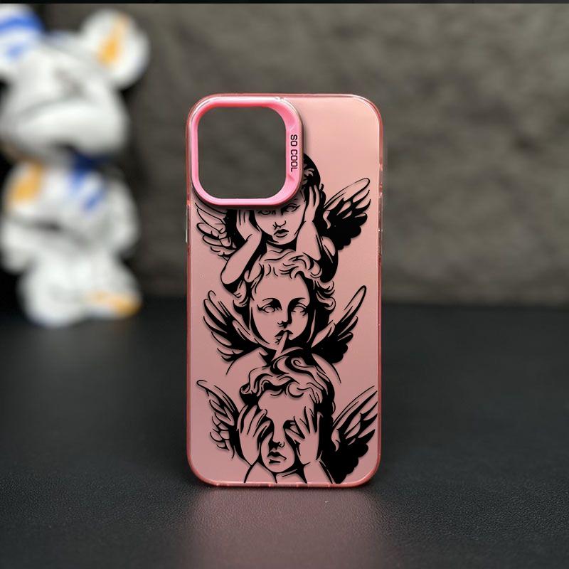 Unique Three Wise Angels Patterns Phone Case Featuring The Iconic See No Evil Hear No Evil Speak No Evil Angel Motif Merging Classic Baroque Art With Mysterious Spiritual Vibe For iPhone 17.16.15.14.13.12.11.X.XS.XSMAX.XR.8.7