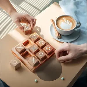 Tic Tac Toe Wooden Board Game, Xo Blocks, Family Interactive Tabletop Game, Educational Toy, Casual Home Gathering Game