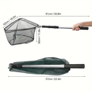 1pc 74.8inch Folding Fishing Landing Net, Retractable Aluminum Alloy Pole Fishing Net