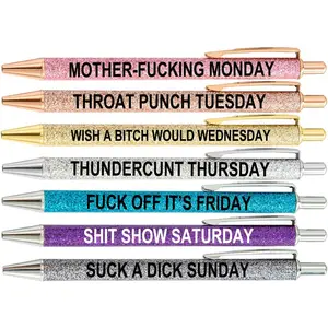 Funny Seven Days of The Week Mood Pen Describing Mentality, 7 count Bad Fun Ballpoint Pen (Pack of 7) Stationery Office Supplies