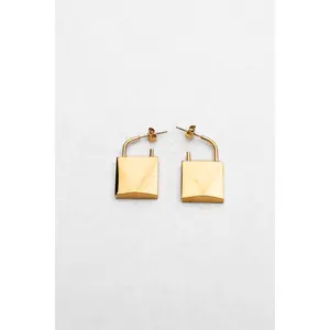 Golden Padlock Statement Earrings
