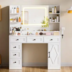 Elegant Makeup Vanity Desk & 6 Drawers - White Dresser Table