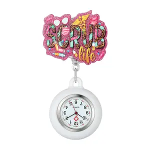 Retractable Nurse Fob Watch with Medical Charm Silicone Cover, Quartz Pocket Watch for Healthcare Workers