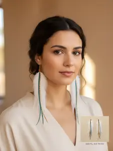 The Arizona–Teal White Light Brown Feather Earrings 8 Inch | Southwest Statement Feather Earrings | Boho Earrings