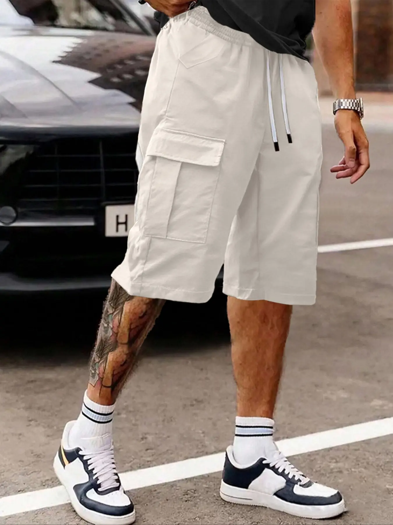 Men's Solid Flap Pocket Cargo Shorts, Regular Fit Casual Comfy Breathable 3/4 Length Shorts for Summer, Men's Bottoms for Daily Wear, Casual Sport Shorts, Casual Sporty Shorts