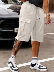 Men's Solid Flap Pocket Cargo Shorts, Regular Fit Casual Comfy Breathable 3/4 Length Shorts for Summer, Men's Bottoms for Daily Wear, Casual Sport Shorts