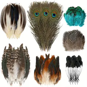 65 pieces of artificial simulated natural feathers - a mixture of 7 styles, various colors and patterns, high-quality feathers for DIY crafts, jewelry, hats, dream catchers, wedding and family party decorations, craft feathers, decorative feathers, realis