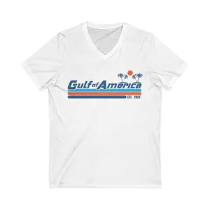 Retro Gulf of America V-Neck Tee, Vintage Beachwear T-Shirt, Summer Vacation Shirt, Americana Apparel, Gift for Travelers 4th july graphic sweatshirt sidemen merch Casual Comfort Cotton