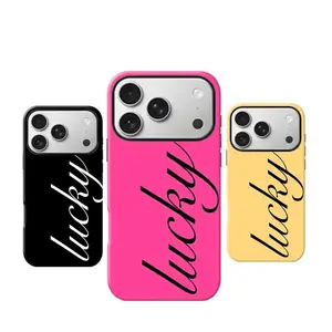 Lucky Script Design Phone Case for iPhone 17 Air 16 Plus 15 Promax 14 13 12 11 Pro,and Samsung Galaxy S26 S25 S24 FE S23 Ultra, Double-Layer TPU Shockproof Protective Cover