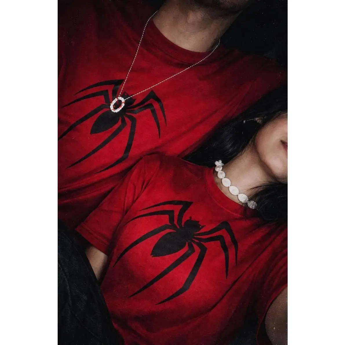 Matching Spider Graphic Couple T-Shirt, Minimal Red Spider Design, Vintage Streetwear Gift for Him and Her, Unisex Cotton Tee