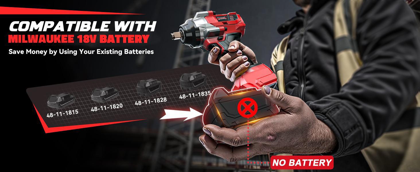 Impact Wrench 1/2" Compatible with Milwaukee 18V Battery(Battery NOT Included!), 1000Ft-lbs(1300N.m) High Torque Brushless Impact Gun with 4Mode Speed Cordless