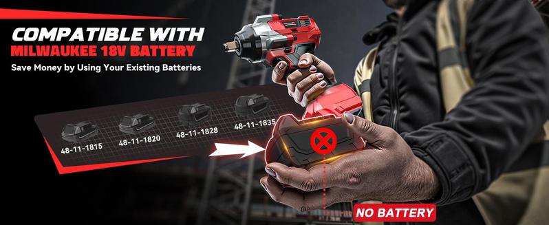 Impact Wrench 1/2" Compatible with Milwaukee 18V Battery(Battery NOT Included!), 1000Ft-lbs(1300N.m) High Torque Brushless Impact Gun with 4Mode Speed Cordless