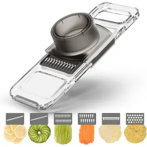 Transparent Multifunctional Mandoline Slicer - 6  Interchangeable, Handheld Vegetable  with Hand Guard for Kitchen, Onion, Garlic, Safe  Slicer