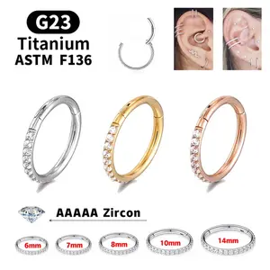 18G/16G Women's Round Earrings G23 F136 Titanium Nose Ring Hinge Clicker Open Diaphragm Nose Ring Fashion Lady Piercing JewelryGift