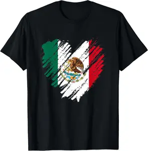 100% Cotton Unisex Mexico City Mexican Flag Heart Gift Mexico T-Shirt
