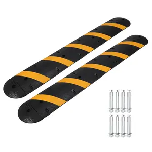 Garvee Heavy-Duty 6ft Recycled Rubber Speed Bump Ramp – 25,000lbs Capacity, 2-Channel Cord Cover for Asphalt, Concrete, Gravel Driveways, Temporary or Permanent Road Use, Industrial Grade, 2 pack
