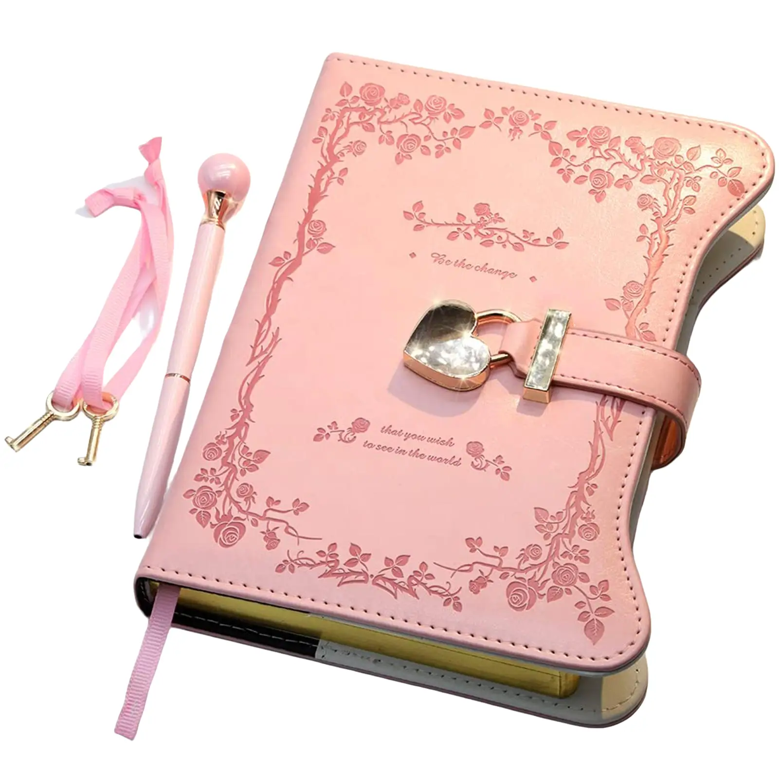 Diary with Lock and Keys for Girls Gift Ideas, 360 Gold Edged Pages Journal for Women, B6 Refillable Notebook for Writing with Pen and Bookmark