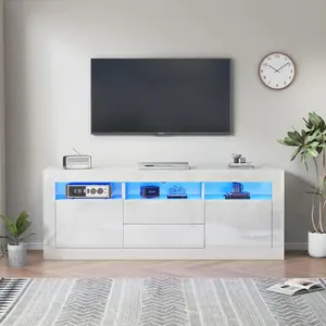 TV wardrobe TV low Board with LED lighting and smart app control, 160*35*60cm TV table living room cabinets high gloss hanging