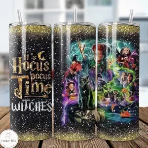 Witches tumbler, Halloween tumbler, horror and scarry, back with gold glitter tumbler
