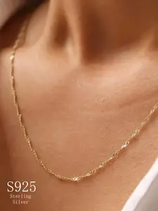 S925 Sterling Silver Simple Style Necklace, Fashion Jewelry for Party, Daily Clothing Decor, Trendy All-match & Exquisite Jewelry for Birthday Gift, Elegant Necklace, Elegant Chain