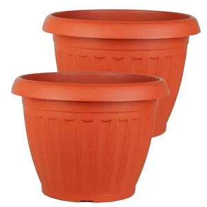 Large 15.5 Inch Plastic Terra Cotta Colored Planter (2 Pack)