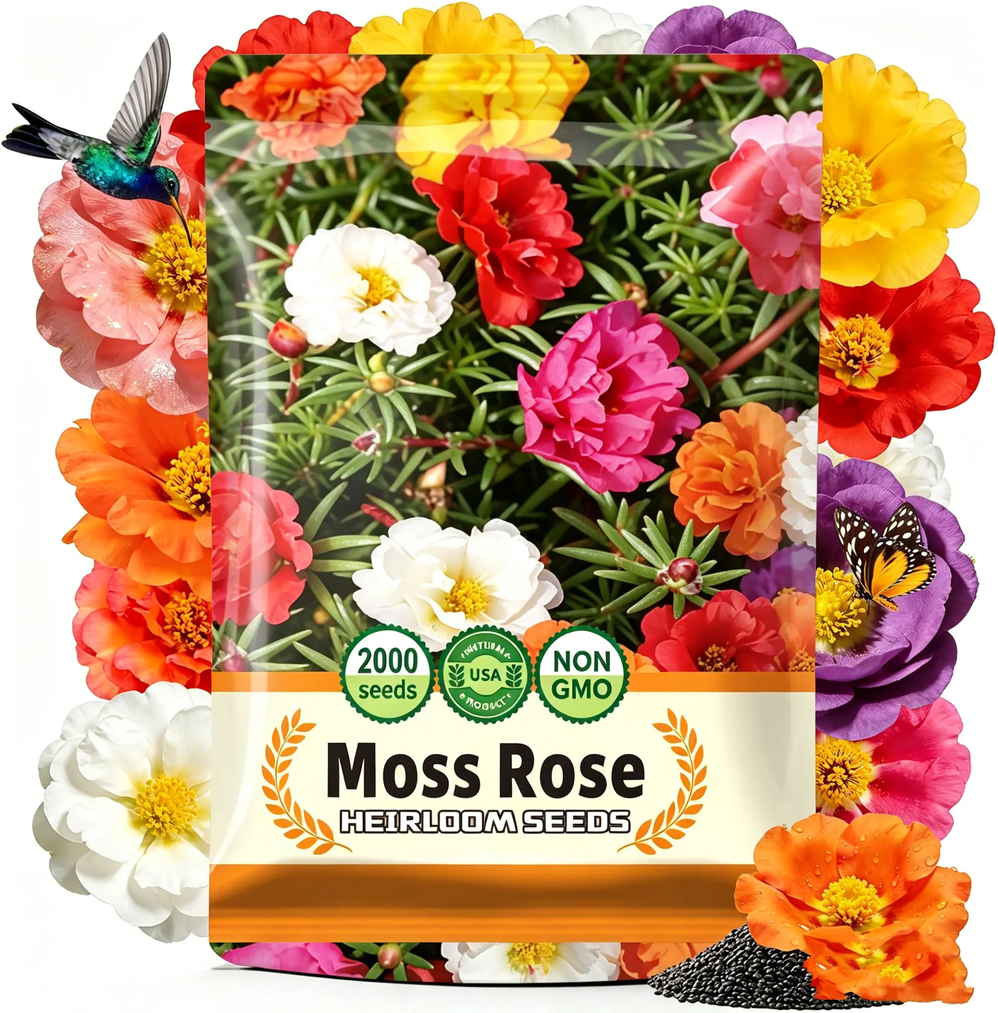 2000+ Moss Rose Seeds Annual Flower for Ground Cover - Heirloom Portulaca Seeds for Planting Outdoors - Great for Low-Maintenance Gardens (Portulaca grandiflora)