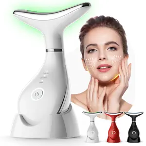 Electric Facial Massager with Base, 42°c Warm Compress for Skin Care, 3 Modes with 3 LED Colors, USB Rechargeable Neck and Facial Lifting Tool, Facial Care Tools