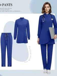 Nursing Scrubs Hospital Working Scrubs Woman Surgical Uniforms Muslim Style Uniform Long Sleeved Top Straight Pants Set Breathable Soft Workwear