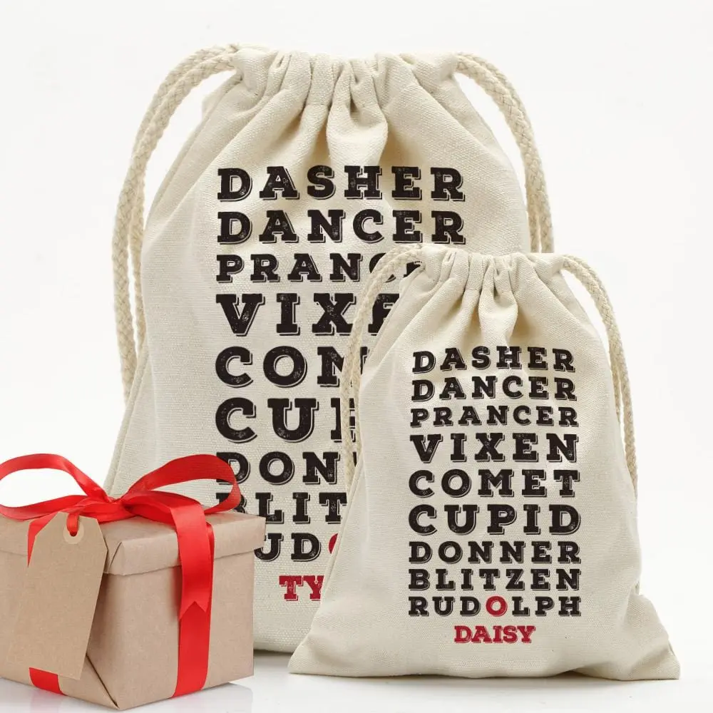 Custom Christmas Reindeer Drawstring Sack | Personalized Santa Bag