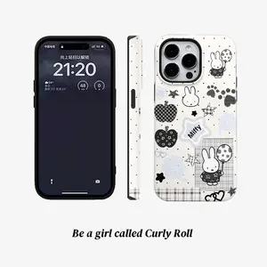 Cartoon cute Kawaii Miffy phone case, suitable for iPhone 17 Air 16 Plus 15 Pro Max 14 13 12 11 Pro phone case, as well as Samsung Galaxy S26 S25 S24 FE S23 Ultra, double-layer TPU shockproof protective case, suitable for girls.MFLTZ