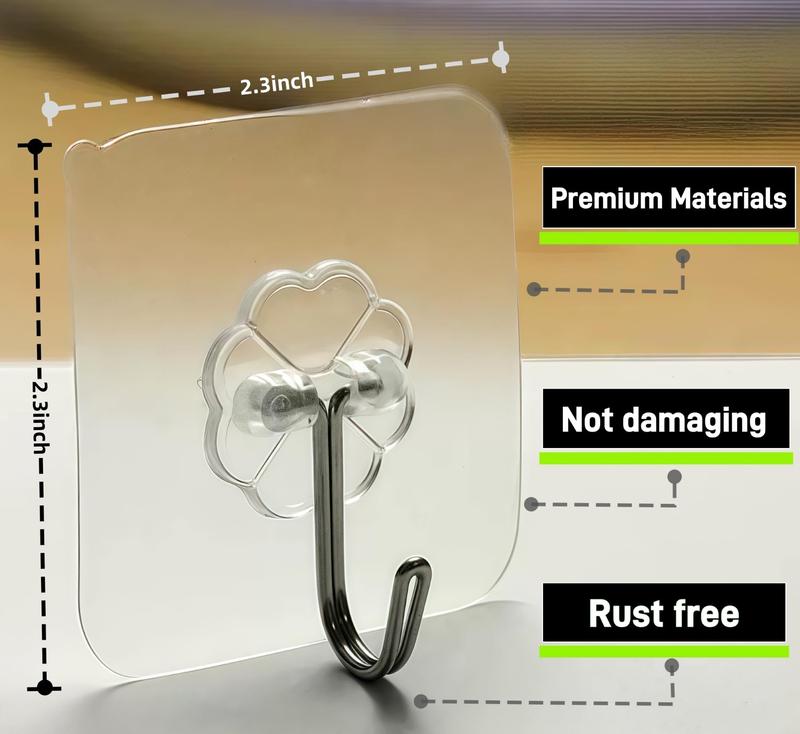 Hooks for Hanging Adhesive Wall Hook Heavy Duty Self Adhesive Utility Sticky Hooks for Keys Coat Towel Garage Bathroom Shower Outdoor Kitchen Door Waterproof Transparent 9 Pack