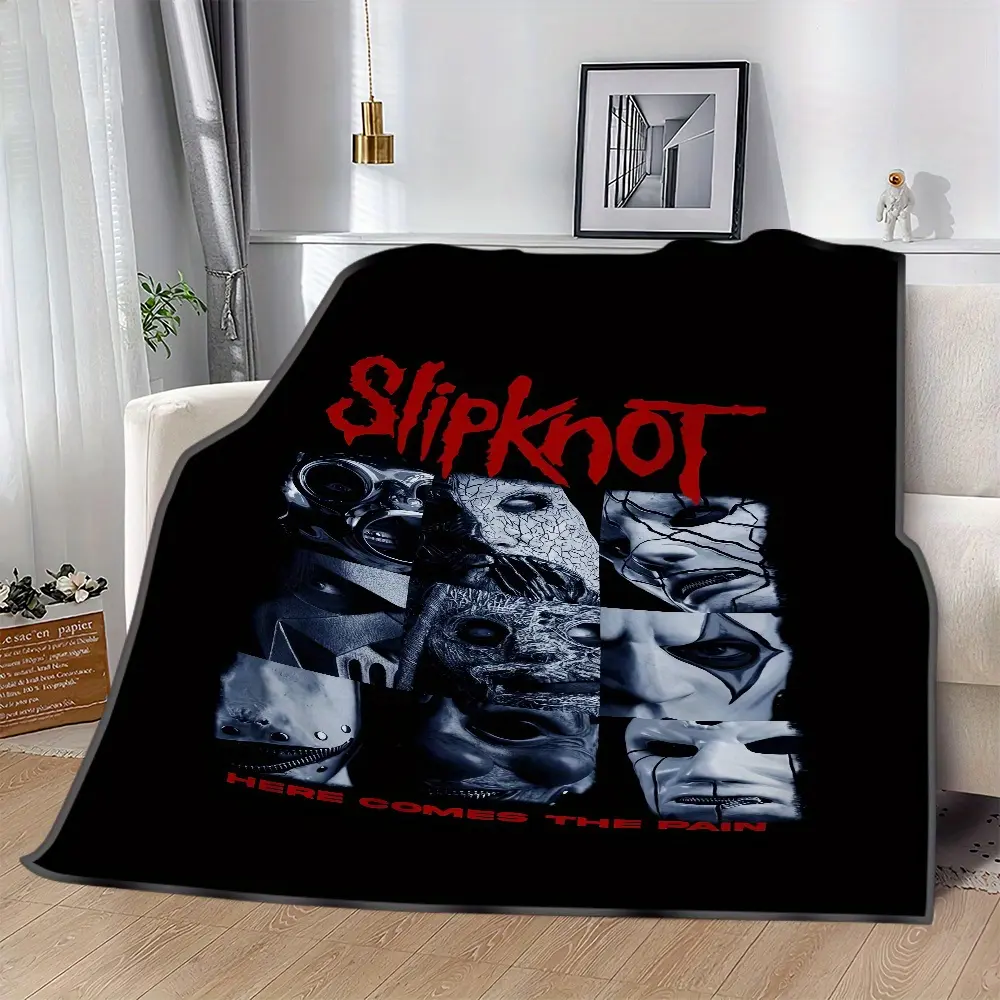 Slipknot-Themed Retro Print Flannel Blanket - Soft, Wrinkle Resistant, Breathable, Durable, Lightweight, Warm, All-Season, Multi-Size, Machine Washable, Indoor/Outdoor Use