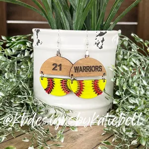 Custom Softball Earrings, Wooden Earrings, Softball Mom Earring