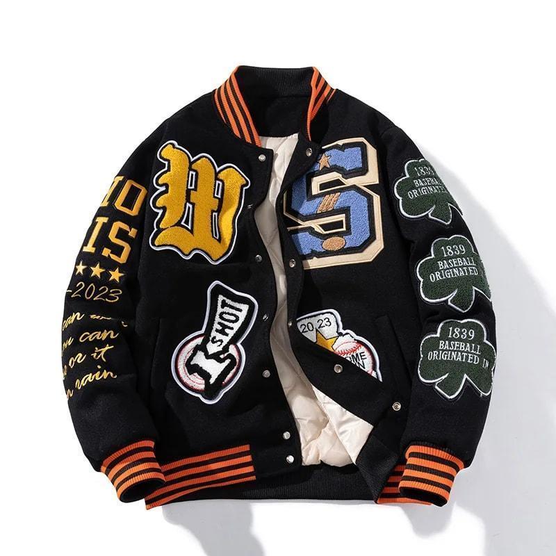 Embroidery Varsity Jacket Men Women Letter Winter American Baseball Jacket Hip Hop Woolen Coat Thick Warm Outwear Parkas Brown Casual Long Sleeve