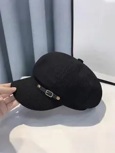 Women's Minimalist Solid Color Cap, Casual Trendy Baker Boy Cap, Fashionable for Women & Girls for All Season, Adjustable Stylish Hat