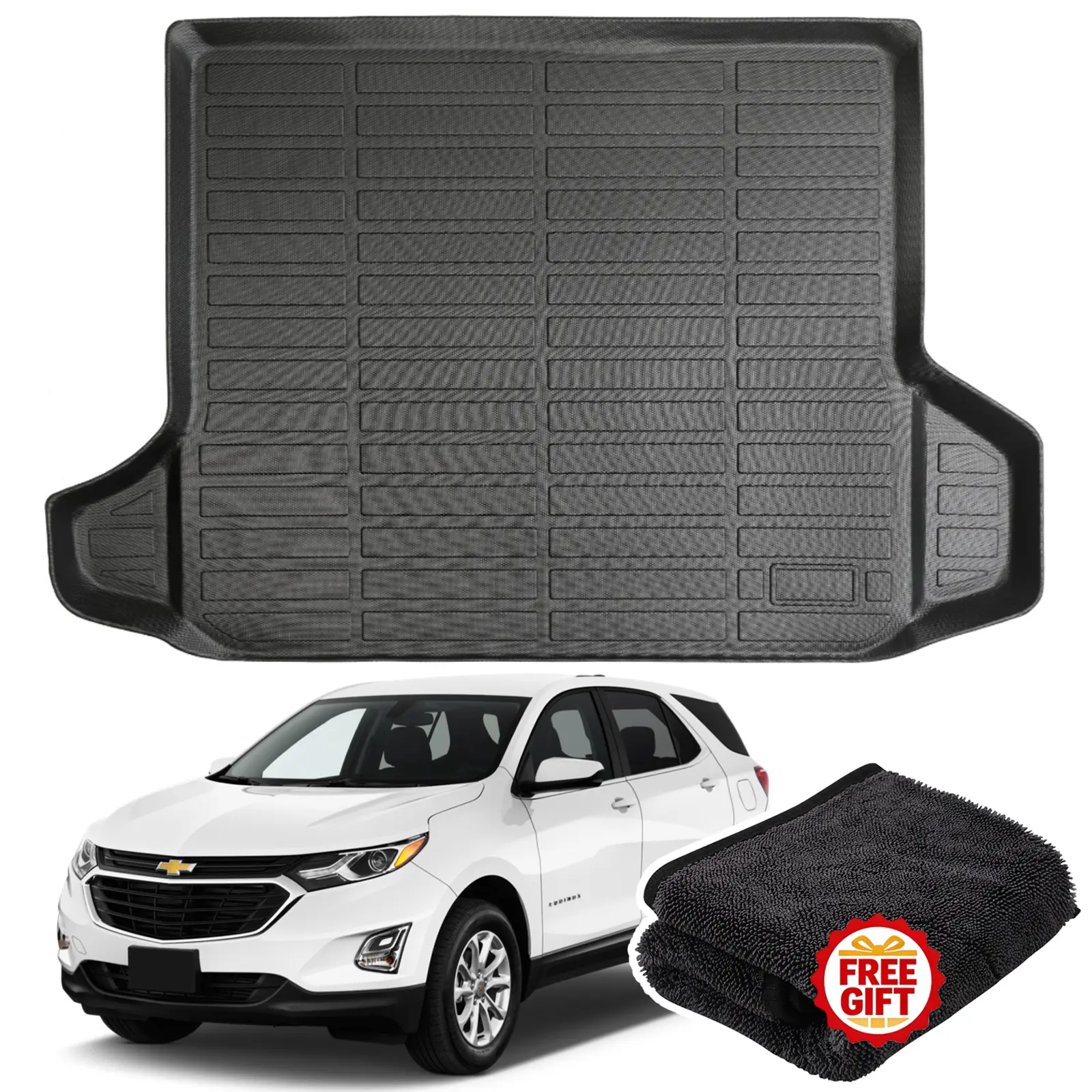 Canvcle 3D Rear Trunk Cargo Liner Car Interior Kit - Black TPE Car Accessory, Fits Snugly for 2018-2024 Chevy Equinox, All-Weather, Non-Slip, Waterproof, Odorless, Scratch-Resistant, Stain-Resistant, Durable, Easy to Clean