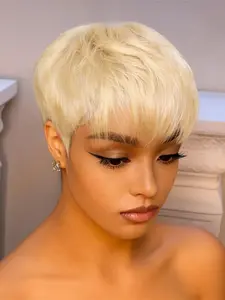 Blonde Color Pixie Cut Short Straight Human Hair Wig, Machine Made Pixie Wig for Daily Party Use, Stylish Gift Wig for Women