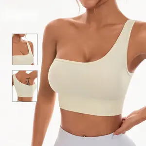 One Shoulder Sports Bra, Breathable Quick-Dry Yoga Tank Top, Shockproof Workout Vest for Gym Running, Seamless Unpadded Activewear for Women