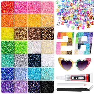 26000Pcs Resin Rhinestones with Tweezers for Crafting, Mixed-Color 3mm Bedazzling Crystal with 3Pcs 10ml B7000 Jewelry Glue for DIY Crafts Clothing Tumblers Shoes Fabric Nail Art