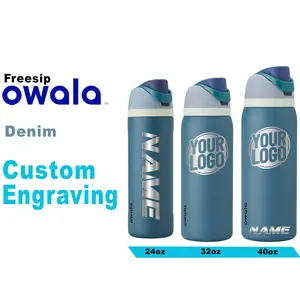 Owala Denim Color Insulated Water Bottles, Personalized Stainless Steel Water Bottle, Laser Engraved Custom Water Bottle with Straw.