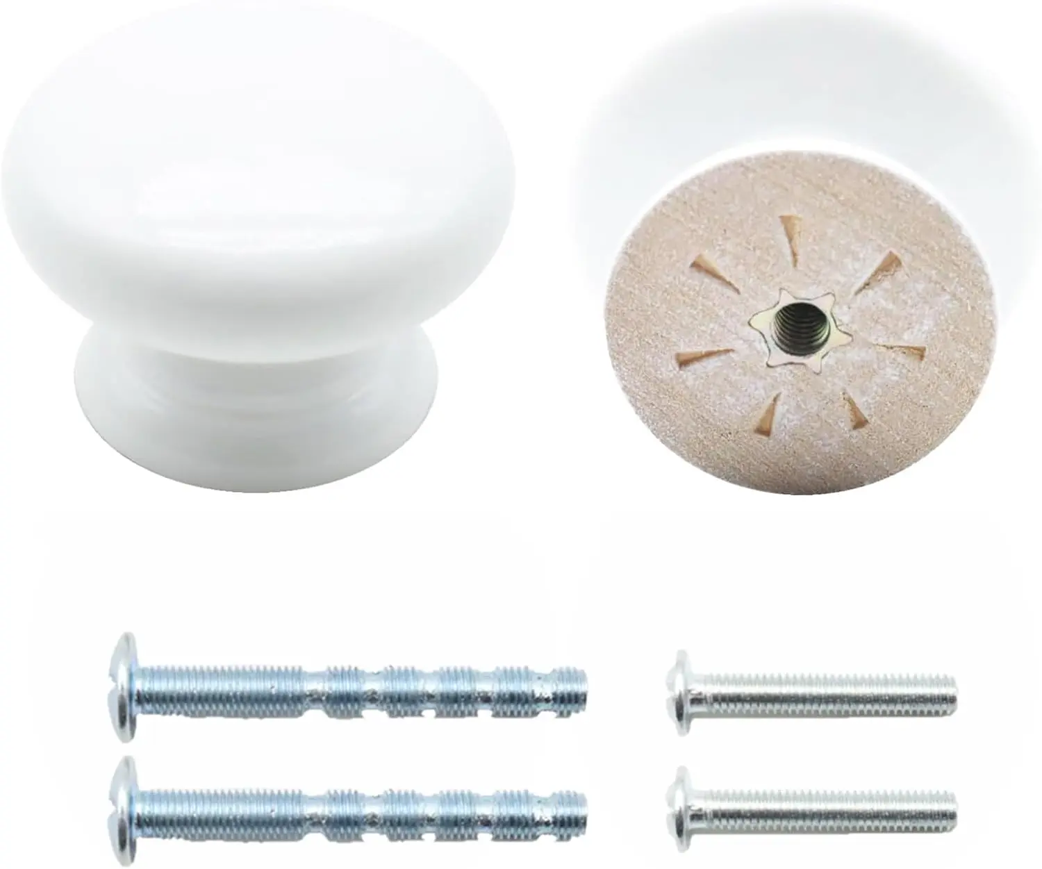 2Pcs Wooden Cabinet Knobs, Wood Dresr Knobs Kitchen Cabinet Knobs  Round Knobs for Furniture Dresr Cupboard Drawer Clot Door (White)