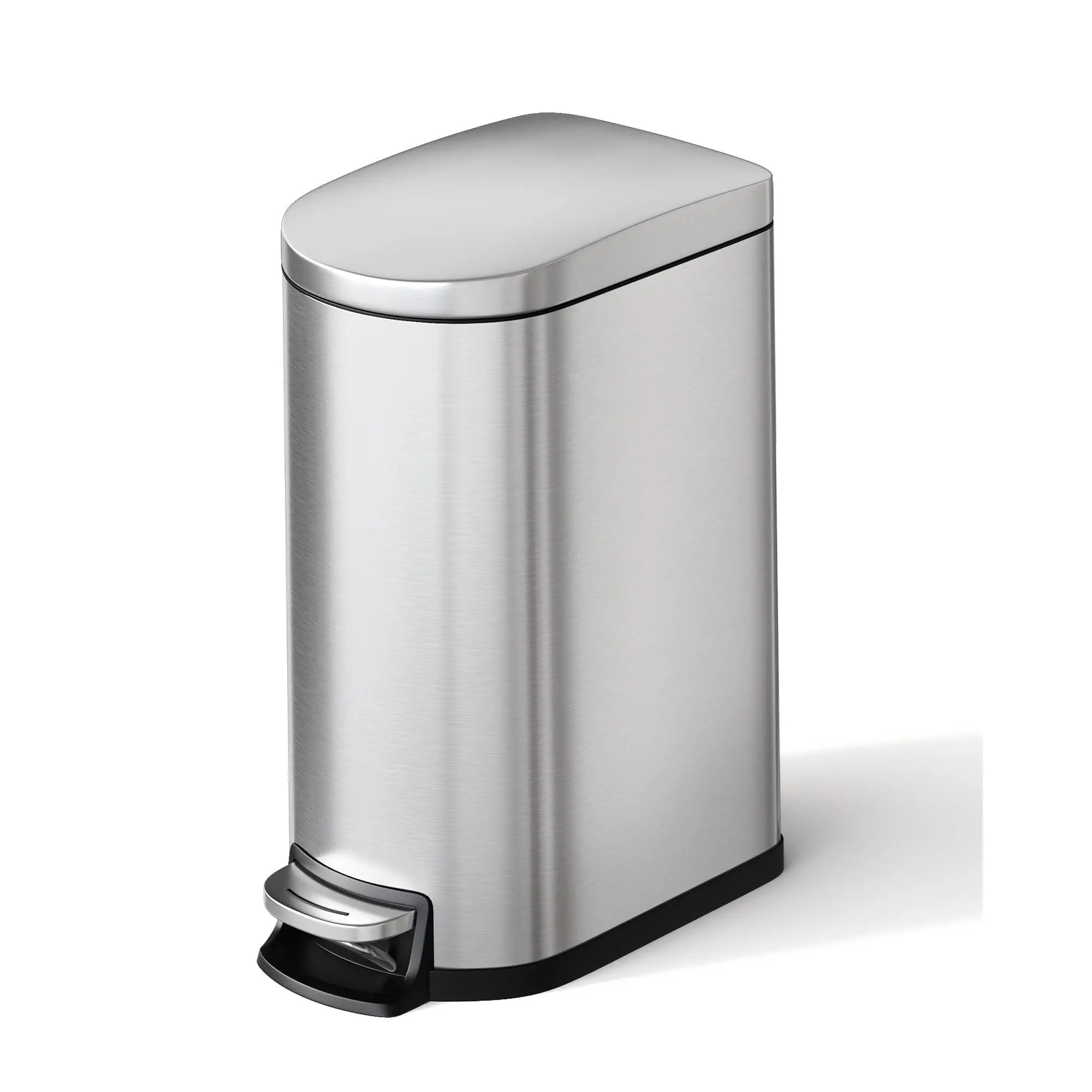 Soft Close Lid & Removable Inner Bucket – 1.6 Gal Stainless Steel Step‑On Small Bathroom Garbage Bin, Slim Space‑Saving Design for Bedroom, Office