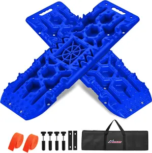 Nilight Recovery Off-road Traction Boards with Jack Lift Base  Tire Ladder Mats For 4WD 4X4 Mud Sand Snow with 2PCS Mounting kit Carry Bag 2 leashes (Blue)  #springtok