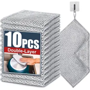 10 Pcs New Upgrade Steel Wire Dishcloth,Double-Layer Steel Wire Cleaning Cloth,Powerful Cleaning Non-Scratch Wire Dishcloth Rag for Cookware, Sinks, Dishes, Stove Tops