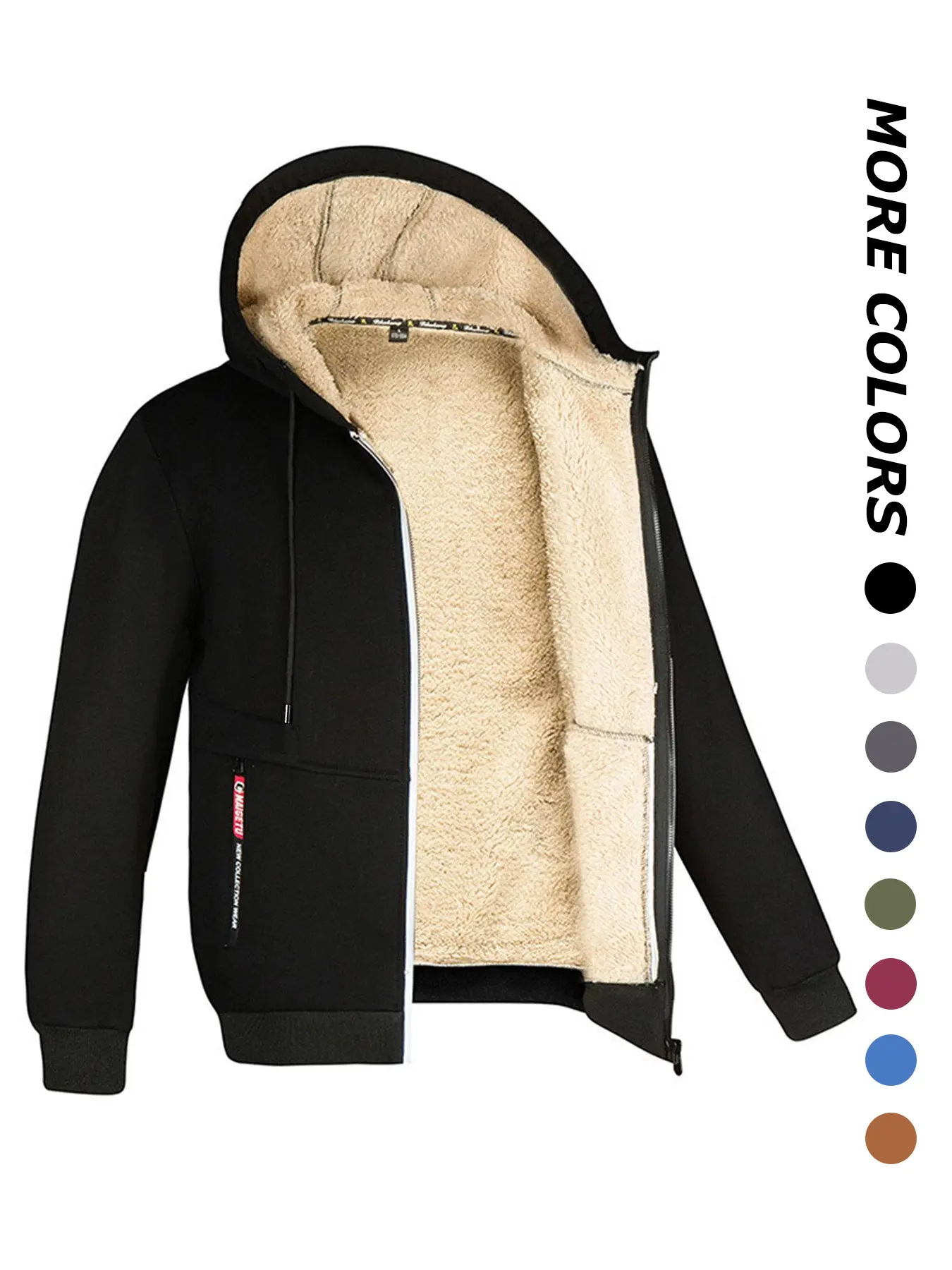 Men's Regular Fit Solid Zip Up Drawstring Sports Hoodie Jacket, Casual Long Sleeve Pocket Zipper Thermal Lined Outerwear for Fall & Winter, Men's Sportswear for Daily Wear